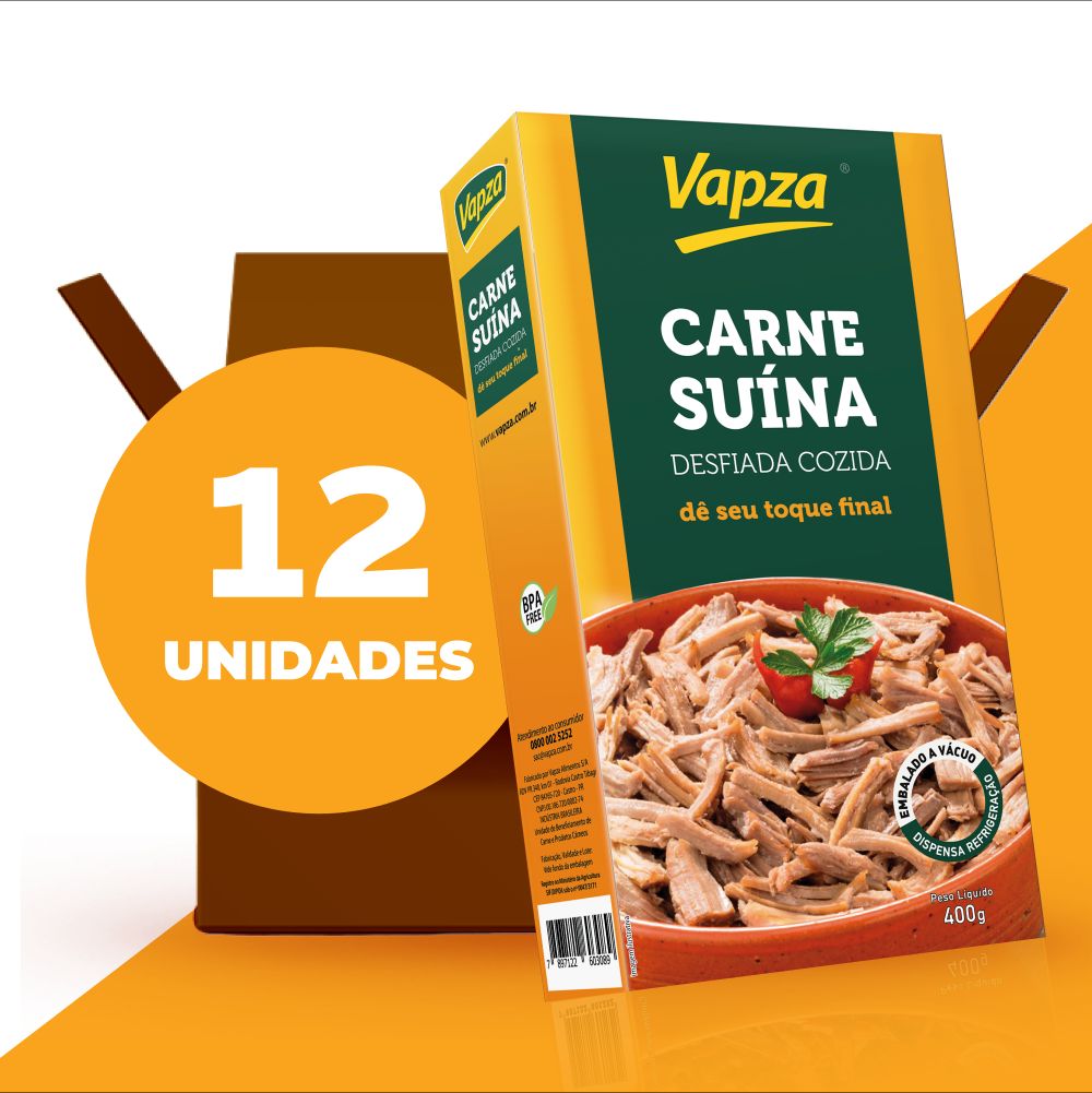 Kit com 12 Carnes Suínas Desfiadas Cozidas 400G Vapza
